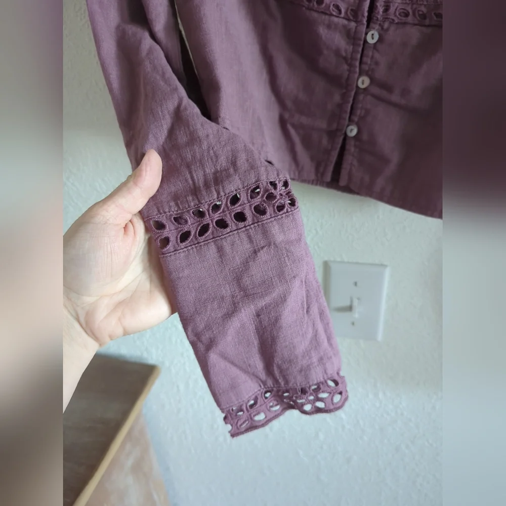 NWT Free People Joi Eyelet Crop Blouse in Roan Rouge Size Small $88